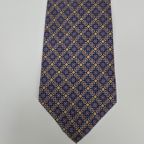 Polo Ralph Lauren Necktie Mens Blue Red Geometric Medallion Vintage Silk 4" - Picture 3 of 7